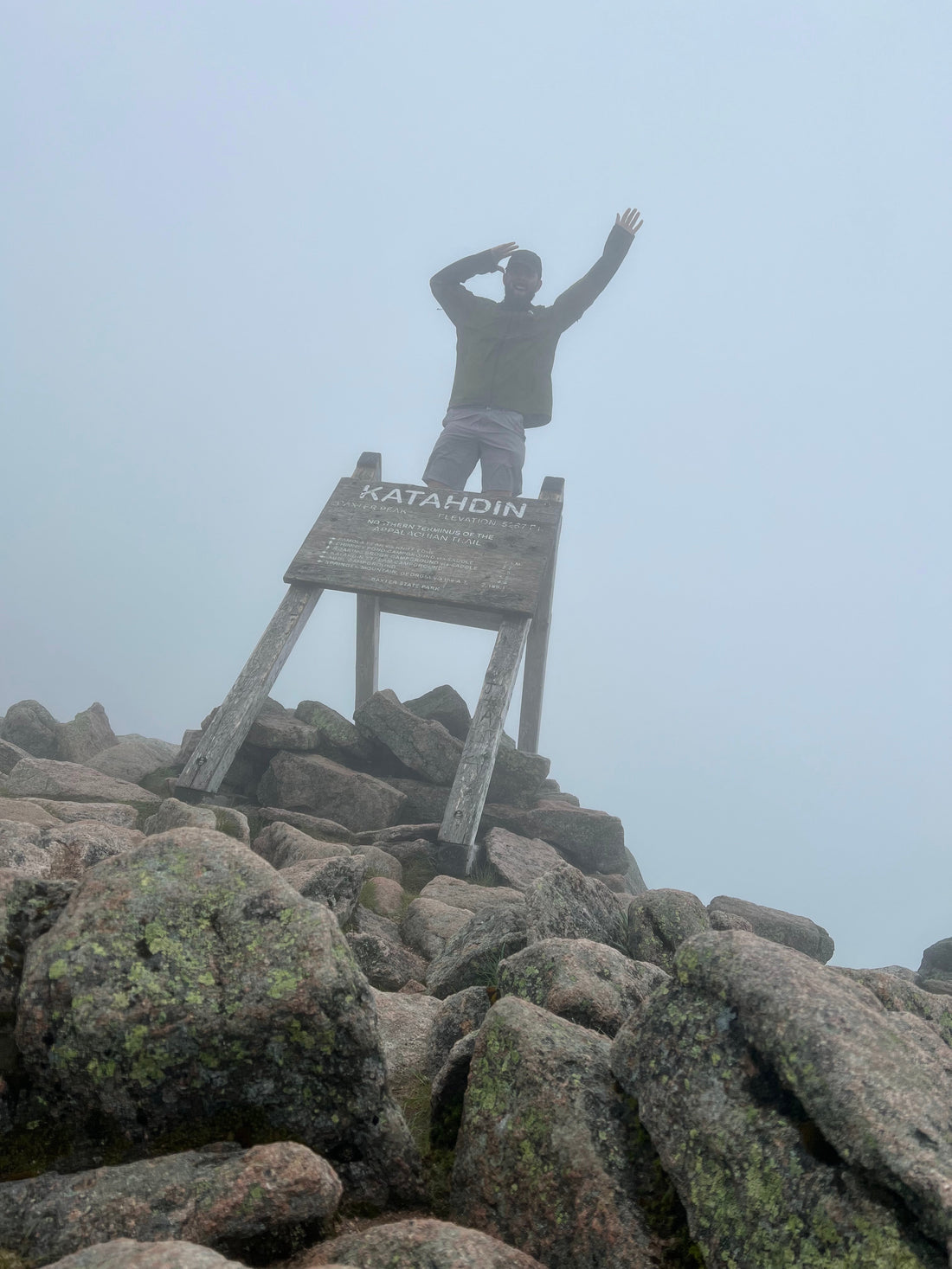 Stone Wolf summiting Katahdin