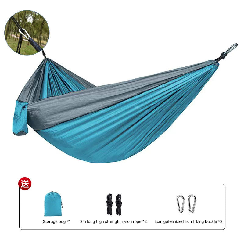 Outdoor Hammock Camping Single And Double Parachute Fabric Color Matching Hammock Widened Swing Indoor Leisure