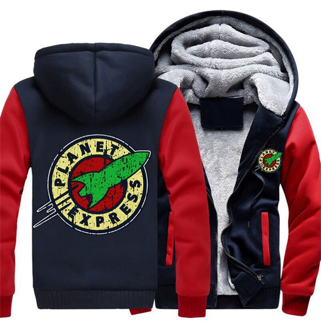 Planet Express Thick Hoodie W/ Zipper - Coat, Winter Fleece, Warm Hooded Jackets