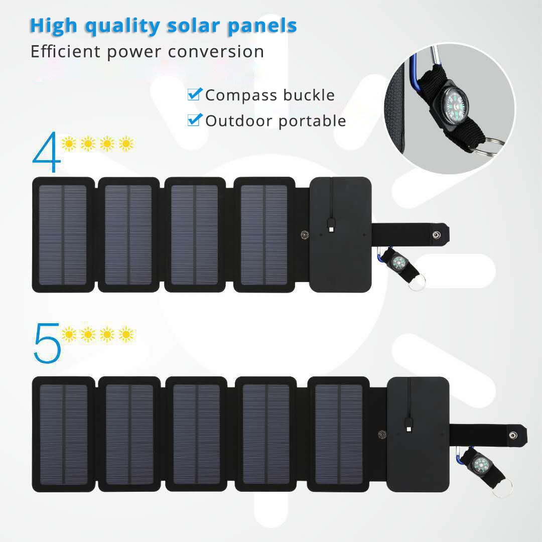 Lerranc Portable Folding 10W Solar Panels Charger 5V 2.1A USB Output Solar Cells for Cellphones Outdoors